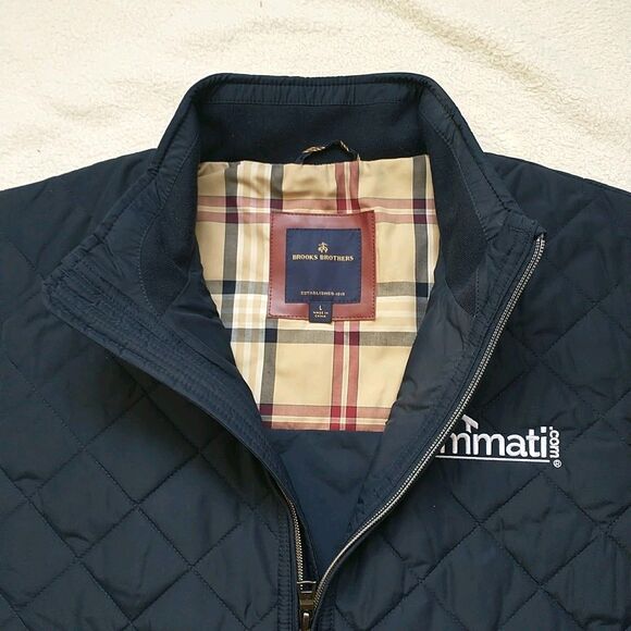Brooks Brothers Vest Mens L Navy Blue Quilted Zip Puffer Sleeveless Hommati Logo - Picture 2 of 8